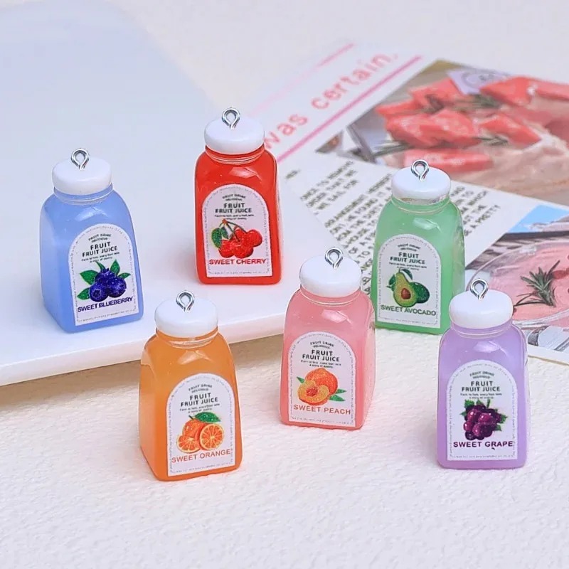 Resin Craft Material - 10 Stück Kawaii Mini 3D Kirsch-Orangensaftflaschen-Harzanhänger
