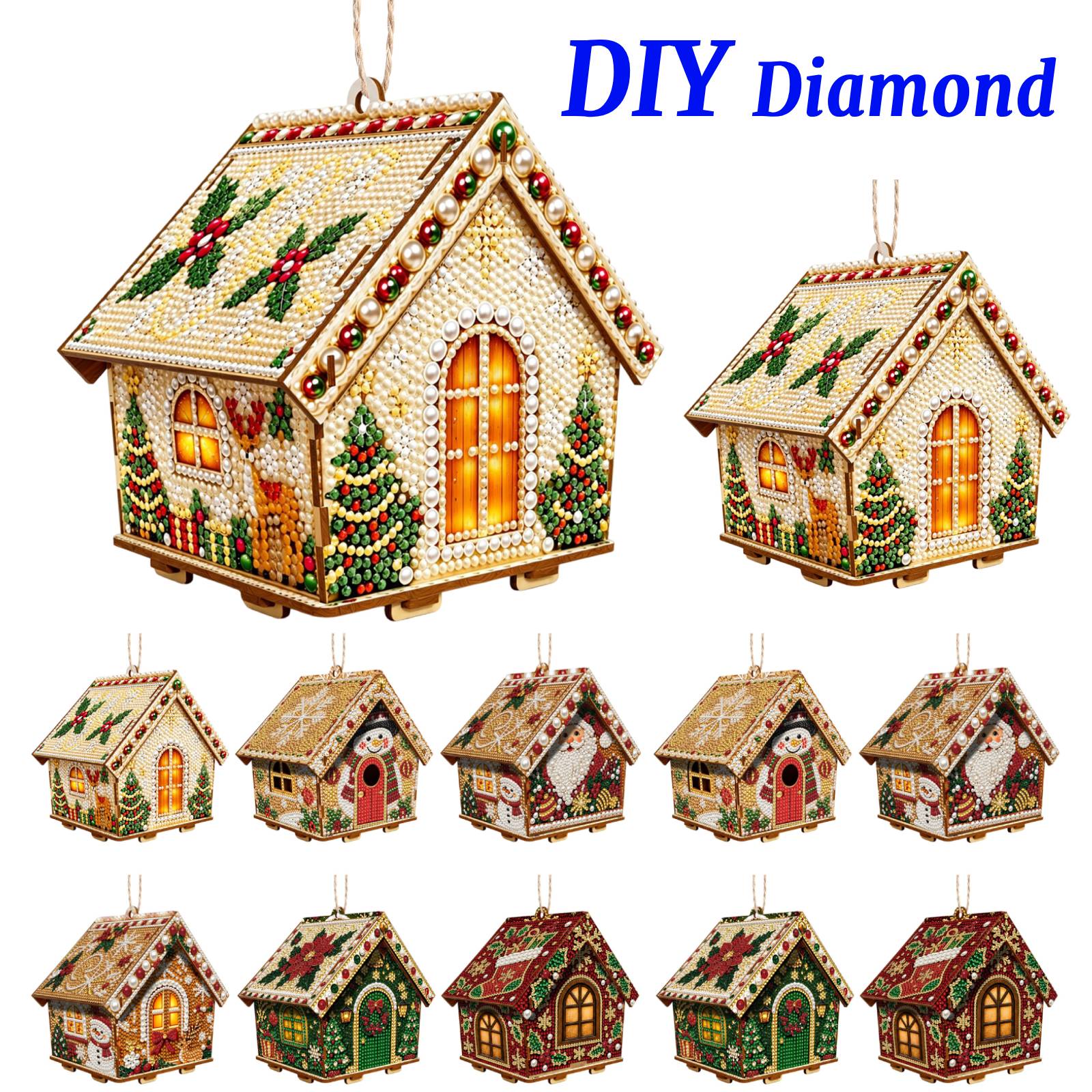 Resin Craft Kit - DIY Diamant-Malerei Holzhaus-Set, Feiertags-Bastelgeschenk, Wanddekoration zum
